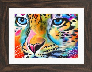 Snow Leopard Animal Picture Framed Colourful Abstract Art (25cm x 20cm Walnut Frame)