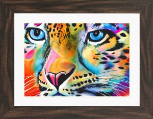 Snow Leopard Animal Picture Framed Colourful Abstract Art (30cm x 25cm Walnut Frame)