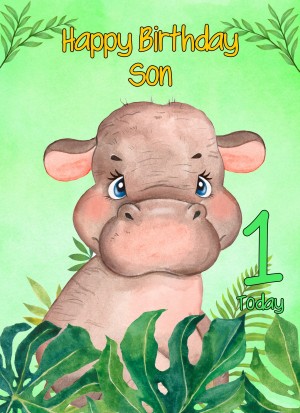 1st Birthday Card for Son (Hippo)