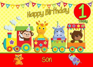 1st Birthday Card for Son (Train Yellow)