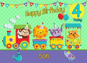 4th Birthday Card for Son (Train Green)