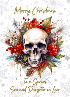 Christmas Card For Son and Daughter in Law (Gothic Fantasy Skull Wreath)