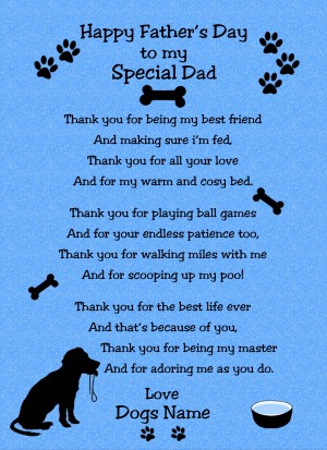 Personalised From The Dog Fathers Day Verse Poem Card (Blue, Special Dad)