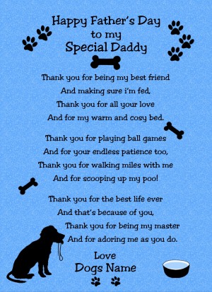 Personalised From The Dog Fathers Day Verse Poem Card (Blue, Special Daddy)