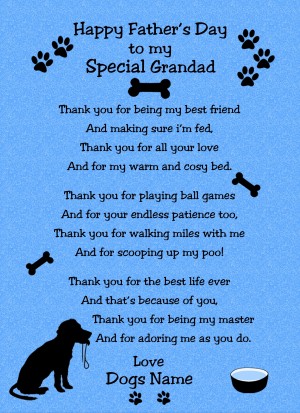Personalised From The Dog Fathers Day Verse Poem Card (Blue, Special Grandad)