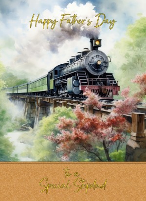 Steam Train Vintage Art Fathers Day Card For Stepdad (Design 3)