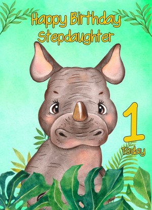 1st Birthday Card for Stepdaughter (Rhino)