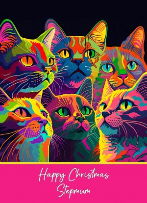 Christmas Card For Stepmum (Colourful Cat Art)
