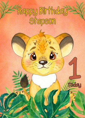 1st Birthday Card for Stepson (Lion)