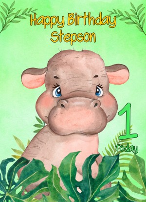 1st Birthday Card for Stepson (Hippo)