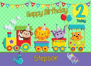 2nd Birthday Card for Stepson (Train Green)