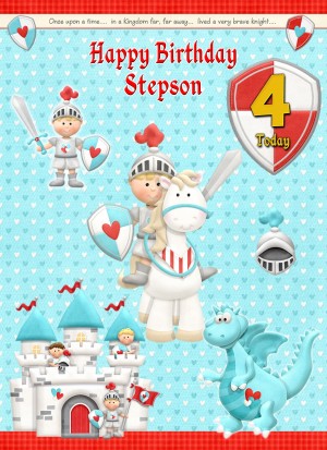 Kids 4th Birthday Hero Knight Cartoon Card for Stepson