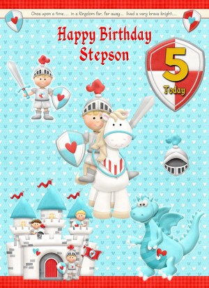Kids 5th Birthday Hero Knight Cartoon Card for Stepson