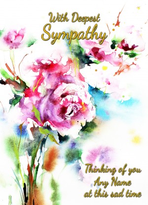 Personalised Sympathy Bereavement Card (With Deepest Sympathy, Pink Flower)