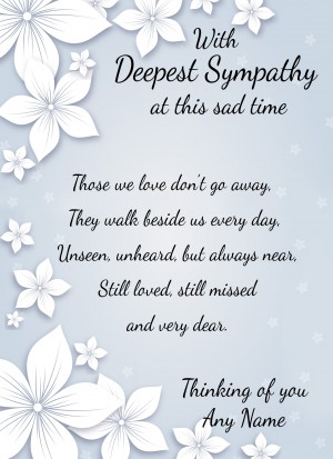 Personalised Sympathy Bereavement Card (With Deepest Sympathy, Flower)