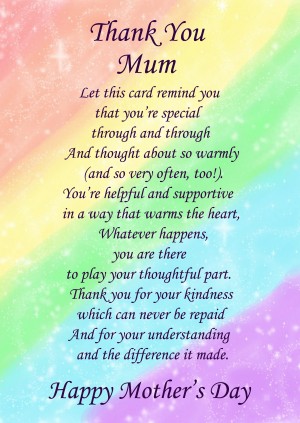 Thank You Mum Poem Verse Mother's Day Card