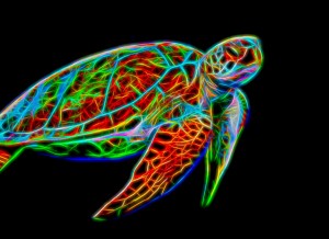 Turtle Neon Art Blank Greeting Card