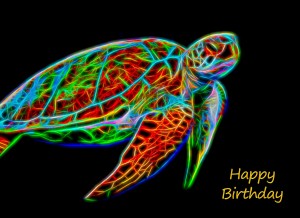 Turtle Neon Art Birthday Card