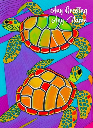 Personalised Turtle Animal Colourful Abstract Art Greeting Card (Birthday, Fathers Day, Any Occasion)