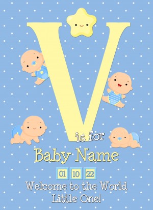 Personalised Baby Boy Birth Greeting Card (Name Starting With 'V')