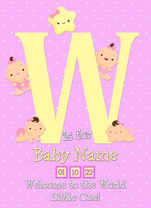 Personalised Baby Girl Birth Greeting Card (Name Starting With 'W')