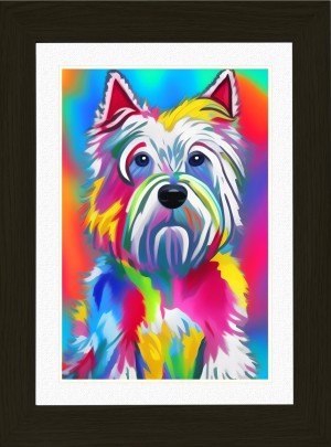 West Highland Terrier Dog Picture Framed Colourful Abstract Art (30cm x 25cm Black Frame)
