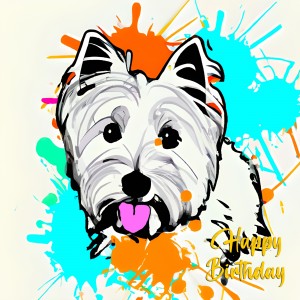 West Highland Terrier Dog Splash Art Cartoon Square Birthday Card