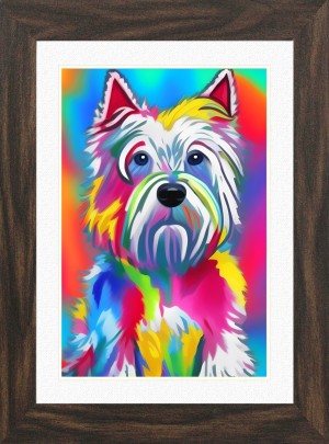 West Highland Terrier Dog Picture Framed Colourful Abstract Art (A3 Walnut Frame)