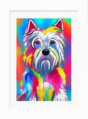 West Highland Terrier Dog Picture Framed Colourful Abstract Art (A4 White Frame)