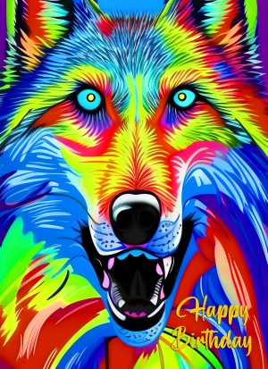 Wolf Animal Colourful Abstract Art Birthday Card