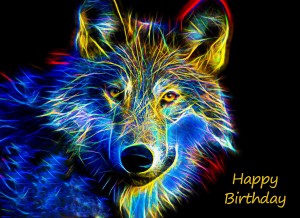 Wolf Neon Art Birthday Card