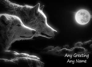 Personalised Wolf Black and White Art Greeting Card (Birthday, Christmas, Any Occasion)