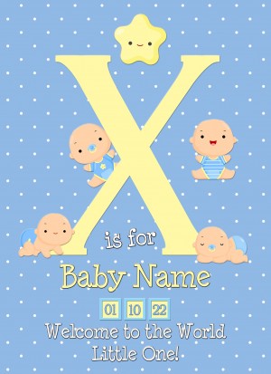 Personalised Baby Boy Birth Greeting Card (Name Starting With 'X')