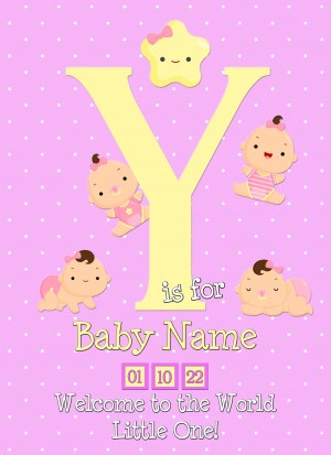 Personalised Baby Girl Birth Greeting Card (Name Starting With 'Y')