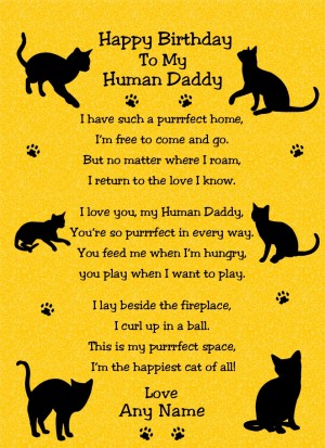 Personalised from The Cat Verse Poem Birthday Card (Yellow, Human Daddy)