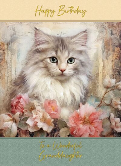 Cat Art Birthday Card for Granddaughter (Design 4)