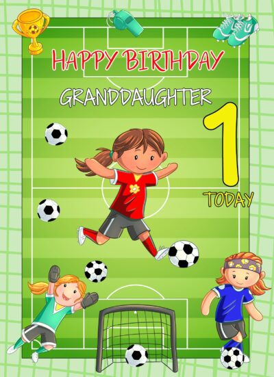 Kids 1st Birthday Football Card for Granddaughter