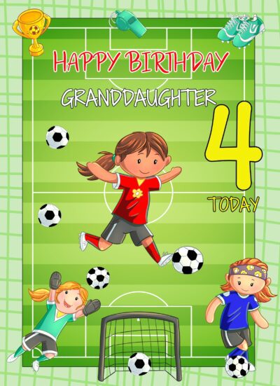 Kids 4th Birthday Football Card for Granddaughter