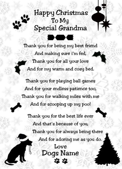 Personalised From The Dog Verse Poem Christmas Card (Special Grandma