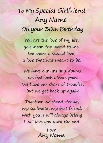Personalised Romantic Birthday Verse Poem Card (Special Girlfriend