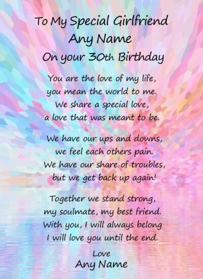 Personalised Romantic Birthday Verse Poem Card (Special Girlfriend