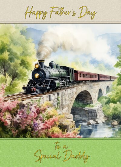 Steam Train Vintage Art Fathers Day Card For Daddy (Design 2)