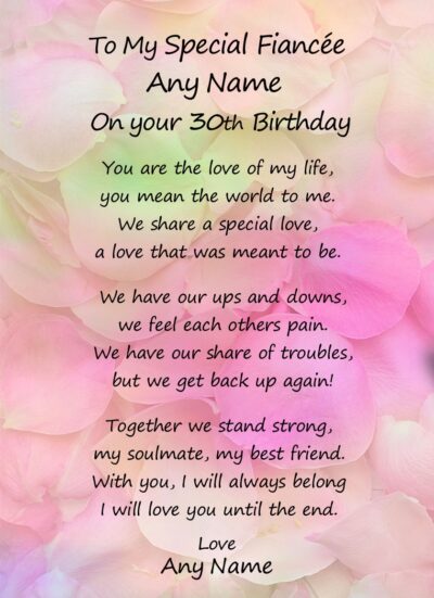 Personalised Romantic Birthday Verse Poem Card (Special Fiancee