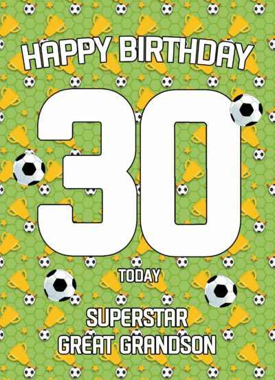 30th Birthday Football Card for Great Grandson