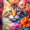 Cat Art Colourful Flowers Birthday Card for Grandmother