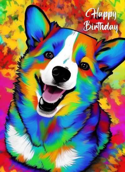 Corgi Dog Colourful Abstract Art Birthday Card