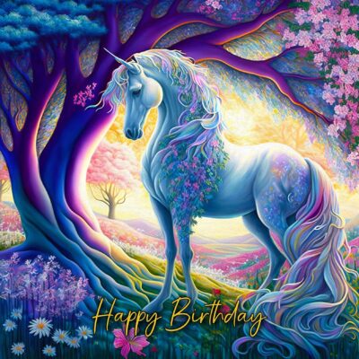 Fantasy Unicorn Art Square Birthday Card