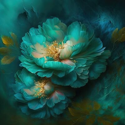 Flowers Teal Art Blank Greeting Card