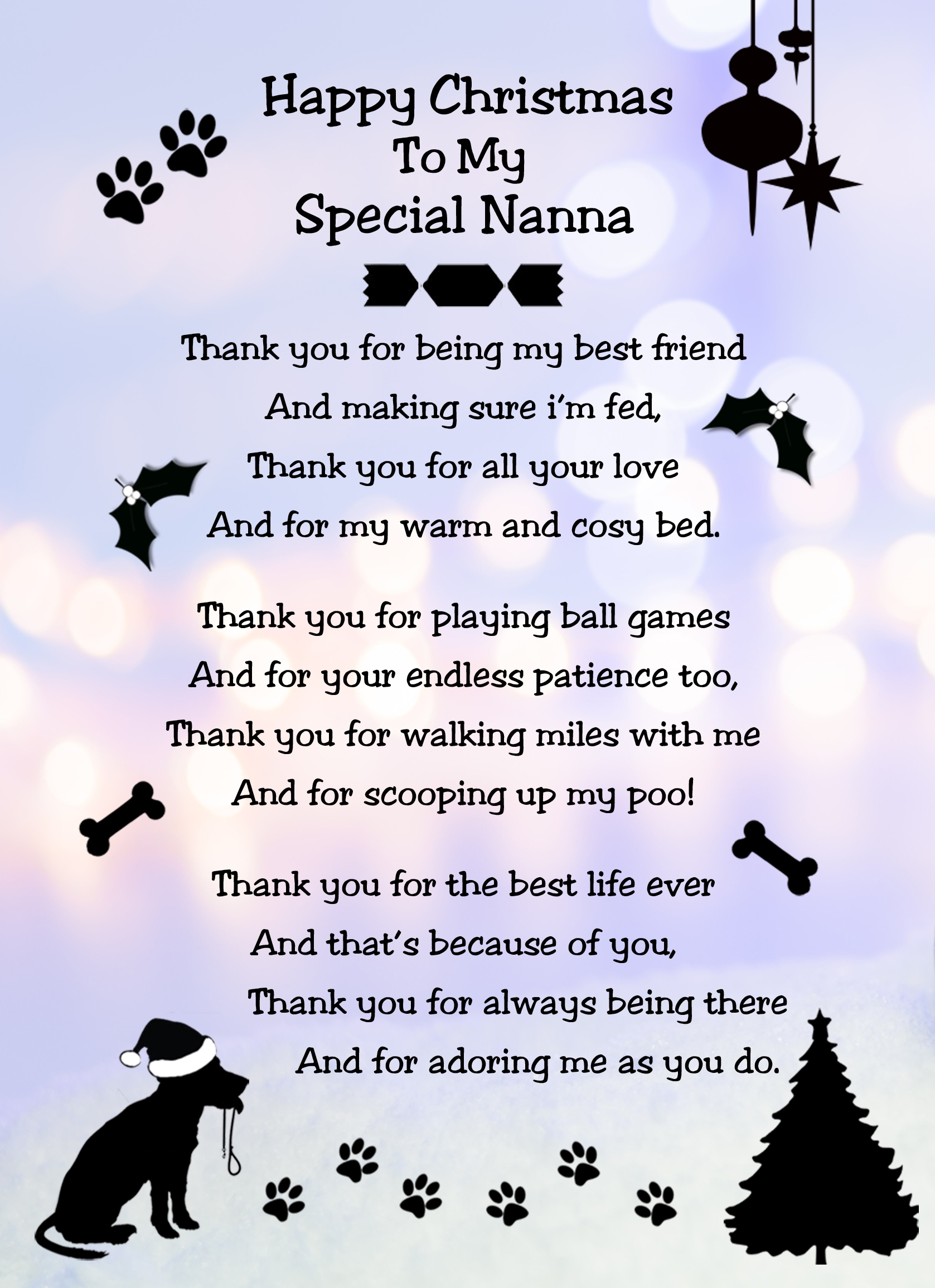 From The Dog Verse Poem Christmas Card (Special Nanna, Lilac, Happy Christmas) - From The Dog Verse Poem Christmas Card Special Nanna Lilac Happy Christmas 3 From The Dog Verse Poem Christmas Card (Special Nanna