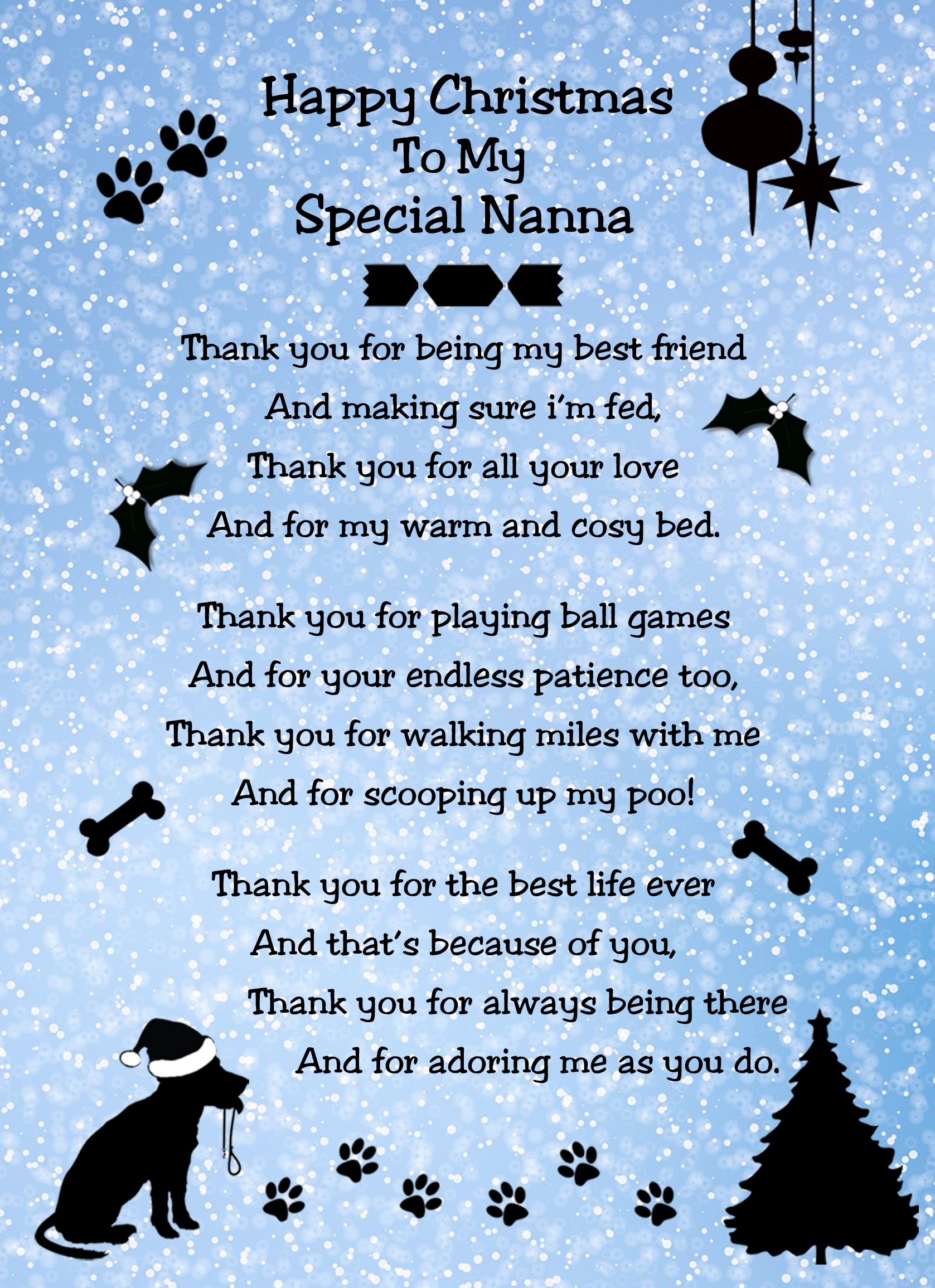 From The Dog Verse Poem Christmas Card (Special Nanna, Snow, Happy Christmas) - From The Dog Verse Poem Christmas Card Special Nanna Snow Happy Christmas 3 From The Dog Verse Poem Christmas Card (Special Nanna